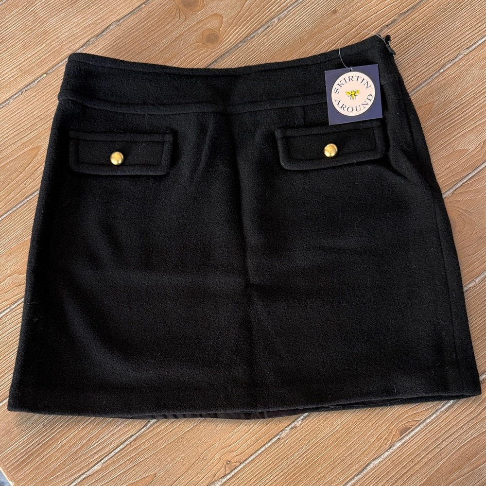 NWT Black Wool Skirt with Gold Accents, size 8